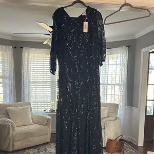 Elegant Navy Blue Sequin Evening Gown